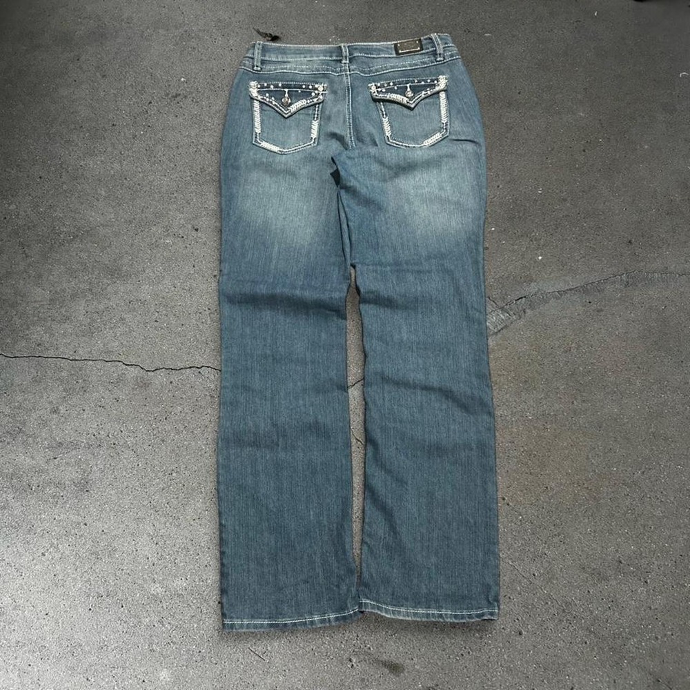 Women's y2k EARL grunge low rise bootcut rhinestone jeans Size 28"